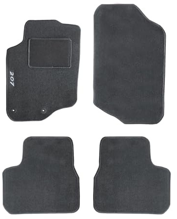 Rebeca Shop® Tapis de Voiture Compatibles pour 207 | Tapis Sur Mesure | En Moquette Noire | Logo Brodé, Seuils et Clips de Fixation (Compatibles 207)