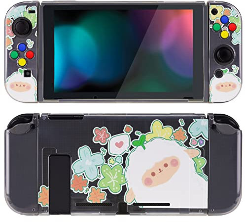 PlayVital Custodia per Nintendo Switch Cover Protettiva Copertura Morbida TPU Case per NS Switch Joycon Console con Copri Tasti ABXY Direzionali-Pecora Fiorita