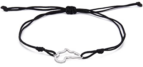 Afrika Karte Armbänder Für Frauen Männer Edelstahl Minimalistisch Aushöhlen Personalisierte Afrika Karte Anhänger Doppelseil Armband Herz Kontur Afrika Karte Schnur Armband Schmuck Geschenke (Silver)