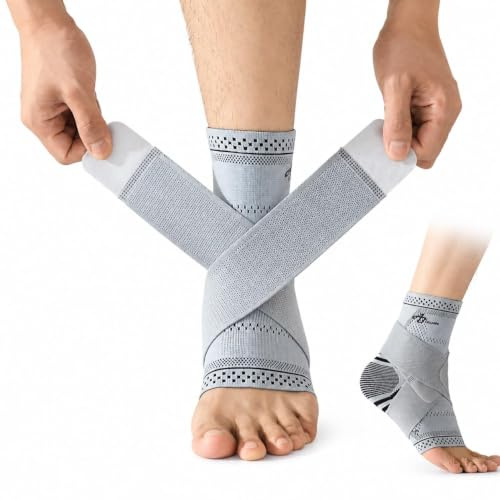 ABIRAM Sprunggelenkbandage für Plantarfasziitis & Fersensporn – Verstellbare Knöchelbandage mit Stützriemen – Atmungsaktive Kompressionsbandage für Achillessehne, Sport für beide Füße