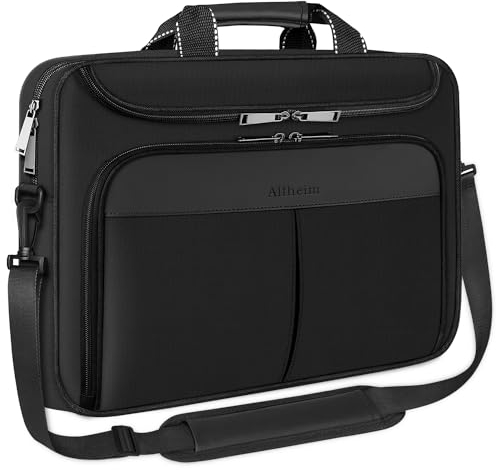 Alfheim Sacoche pour ordinateur portable 15.6-16 pouces étanche avec bandoulière réglable, sac à bandoulière multifonctionnel pour homme femme voyage/affaires (noir)