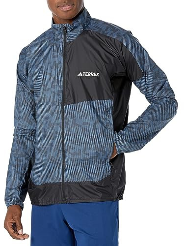 adidas Men's Terrex Trail Running Wind Jacket, Wonder Steel/Black, X-Large