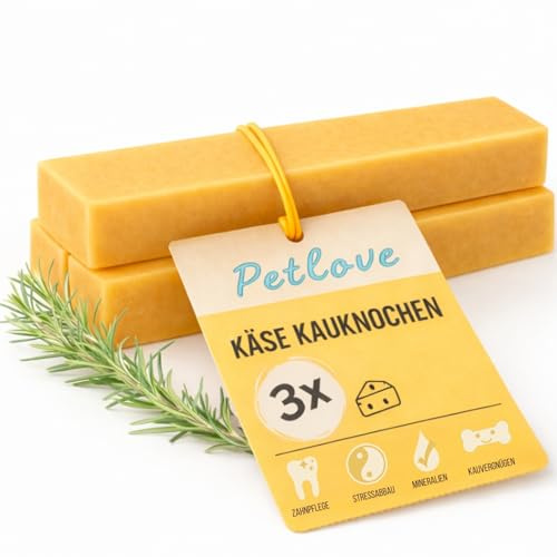 PetLove Kaukäse für Hunde, Kausnack aus Hartkäse, XS, 3er Pack | 100 % Hartkäse, extra harter Käseknochen für kleine Hunde, langlebiger Kausnack, zur Zahnpflege, XS (10-30g)