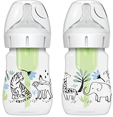 Dr. Brown's Anti-Colic Options+ Wide-Neck Baby Bottle, 5oz/150ml, 2-Pack - Jungle Design