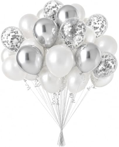 Green Paw Products - 25 Silver and Confetti - 25 Party Balloons - Eco Friendly & Biodegradable - 100% Natural Latex