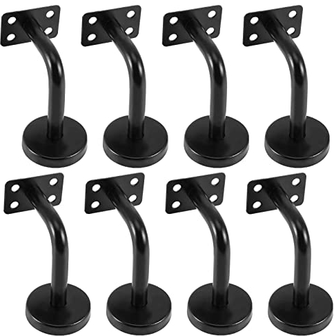 KMERCE 8pcs Handlaufträger, Halterung für Handlauf Schwarz, handlaufhalter aus Edelstahl, Handlauf Wandhalter Zubehör für Wandbefestigungen, Stützung, Holz Geländer, mit Anschluss flach, 60*80mm