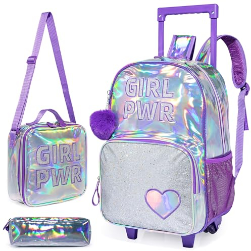 HTgroce Lila Kinder Trolley Rucksack mit Rollen Rolling Schultasche für Mädchen Schüler Kindergepäck Reisegepäck Kindertrolley Reisekoffer