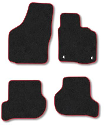 Car Mats Compatible With Skoda Octavia (2008-2013) Red Trim Carpet Tailored Fit Car Floor Mats Set Accessory Custom Fit Water-Resistant Anti Slip Backing All Weather Full Coverage With Clips