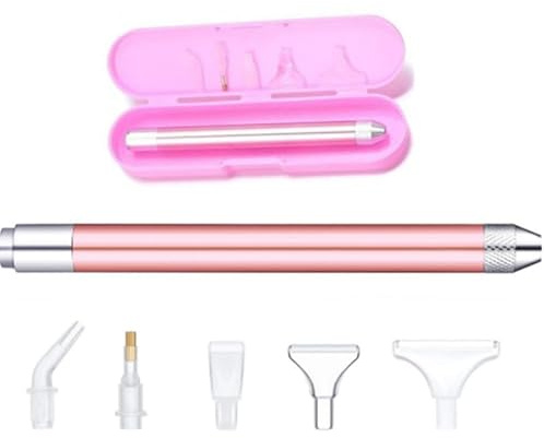 ELLENNE Bolígrafo pintura diamante pegamento con luz LED 5 cabezales adaptadores | Bolígrafo pintura diamante con luz LED con 5 cabezales adaptadores para pegamento oro rosa