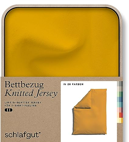 schlafgut Knitted Jersey Bettwäsche 135x200cm Bettdecke Bezug einzeln, Yellow Deep Uni, weich und faltenfrei mit Elasthan