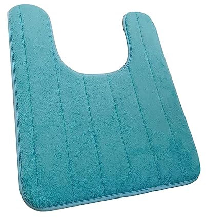 QUINTRA Tapis de toilette en coton à mémoire de forme de U Tapis de salle de bain élastique antidérapant rond 80 extérieur (bleu, taille unique)