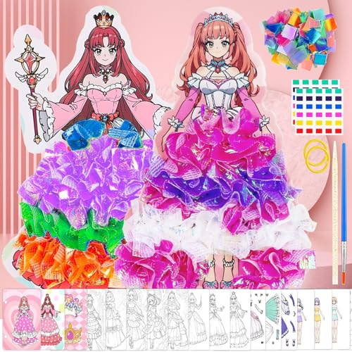 PIWOSGOL Handmalerei für Kinder, 24 Stück Poke Art DIY Toys, Stoff Bastelset Kinder, Creative Puzzle Puncture Painting, 3D Prinzessin Punktionsmalerei, Mädchen Geburtstagsgeschenk 3 4 5 6 7 8 9 jahre