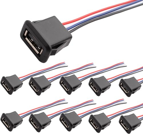 RUNCCI-YUN 10Pz USB-A USB tipo A femmina per montaggio a pannello connettore,4 pin impermeabile Micro USB A Femmina Jack cavo,connettore micro usb Tipo A a saldare con scanalatura a scatto
