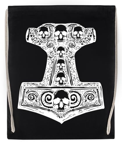 GUNMANTOR Thors Hammer Schwarz Schwarz Sport Reise Sporttasche Langlebig Umweltfreundlich Drawstring Gym Bag