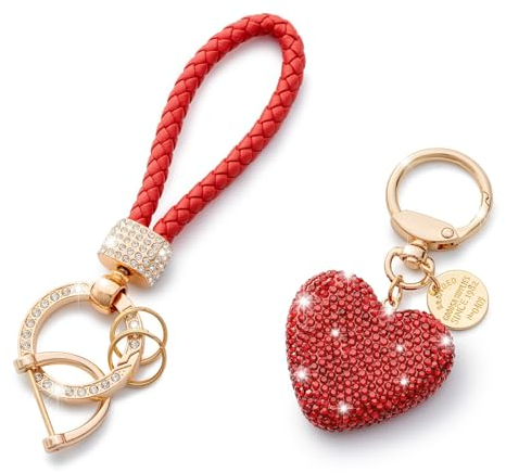 CHUQING Herz Schlüsselanhänger Partner Auto Schlüsselanhänger glitzernder Strass-Schlüsselanhänger Geschenk Für Pärchen, Valentinstag, Weihnachten,Rot