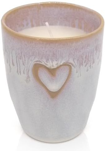 Mea-Living STONEWARE - Candela in tazza bianca polare, in gres porcellanato fatto a mano, 280 ml, con candela
