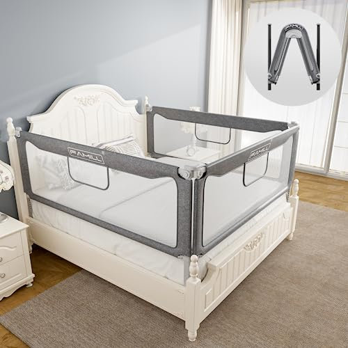 FAMILL Bettgitter für Kleinkinder, Bettgitter für Kleinkinder, 2 Minuten Montage, faltbarer Schutz mit U-förmigem Boden, geeignet für Queen/King/Full/Twin Size, Grau, 152,4 cm, 1 Seite