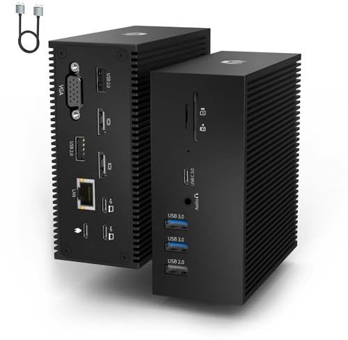 16 in 2 USB C Docking Station, Universal USB C Dock Triple Display Multiport Hub mit 4K HDMI, VGA, 100W PD USB C Hub für MacBook Pro/Air, Lenovo, HP, Dell (USB-A/C 3.0, RJ45 LAN, Audio & Mic, SD/TF)