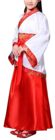 Xiedeai Chine Enfants National Style Chinois Scène Théâtre Jouer à L'opéra Cosplay Spectacle Traditionnel Folle Robe Filles Manches Longues Combinaison Tang (Tailles Plus Petites), Rouge 140cm