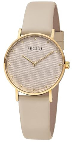 REGENT Damen Armbanduhr Analog Lederarmband Hellbraun UR2152580 Analoguhr