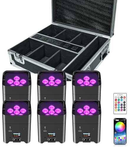 U`King 6X108W akku led par mit Flightcase Transportkoffer, wiederaufladbarer RGBWA+UV LED par strahler Scheinwerfer steuerung door Fernbedienung/APP/DMX DJ Bühnenlicht für Disco Party Hochzeiten