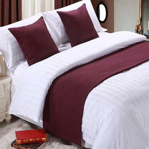QRGMKL Premium Bed Runner for Foot of Bed, Solid Color Bed Scarf Cotton Linen Bedspread Home Decoration Hotel Bedroom Bedding Protector-Fuchsia||240X50cm for 1.8m Bed