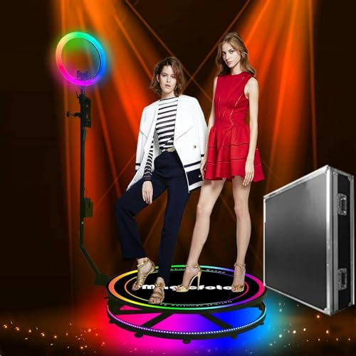 Slow Motion 360 Camera Booth Auto Spin, 360 Photo Booth Maschine für Partys, mit Ringlicht und Flightcase, Kipphöhe und Neigungswinkel einstellbar (60–120 cm, 30–150 °)