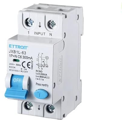 ETTROIT INTERRUTTORI MAGNETOTERMICI DIFFERENZIALI SALVAVITA PER BARRA DIN 2 MODULI 1P+N 240V 300mA 6KA (6A)