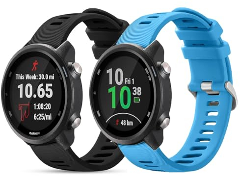 Shecret 2 Pièces 20mm Remplacement Bracelet pour Garmin Vivoactive 3/3 Music/Venu/Venu 2 Plus/Sq/Sq 2/Forerunner 245/645/55, Watch Band en Silicone Souple Flexible pour Garmin Vivomove HR, Noir Bleu