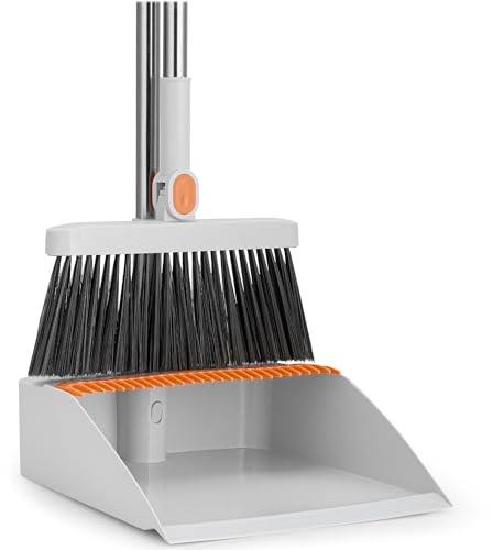 KapStrom Broom & Dustpan Set for Indoor/Outdoor Sweeping, 35” Long Handle w/Soft Bristle Brush for Home Use, Kitchen, Office & Lobby, Heavy-Duty Pet Hair Broom w/Standing Dust Pan