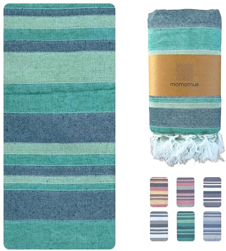 MOMOMUS Picknickdecke XXL für den Strand - Faltbar, Groß und Mit Fransen - Strandmatte/Stranddecke Sandfrei für Picknicks oder Leichte Campingdecke - Grün, 210x240 cm
