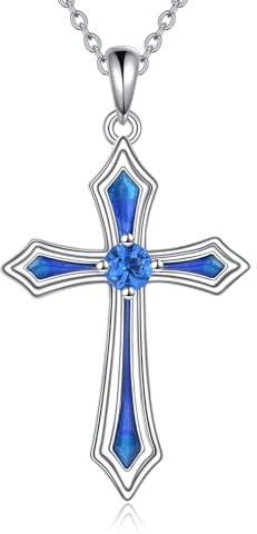 Vadmans Kreuz Kette für Damen 925 Sterling Silber 5A CZ Geburtsstein Halskette Anhänger Kreuz Schmuck Geschenke für Mädchen (L.Blau-Dezember-Blautopas)