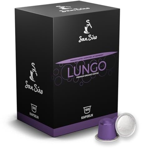 San Siro Bio Premium Kapselkaffee LUNGO - 100 Kapseln - Recyclebare Aluminium Kapseln - Vegane Kaffeekapseln für Nespresso - und SanSiro Smart Kapselmaschinen