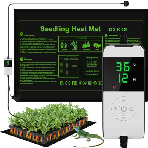 WADEO Large Heat Mat for Plants 60 X 42cm, 55W Seedling Heat Mat with Thermostat 5 to 45°C, Waterproof & Durable Plant Heat Mat with Timing Function 0-12H, Heated Propagator for Reptile, Brewing