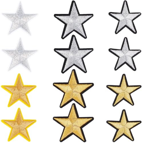 CRASPIRE 6 Styles Star Iron on Patches 42Pcs Adhesive Stars Embroidery Cloth Sew on Patch Yellow&White Embroidered Appliques Embellishments Computerized for DIY Clothes Crafts Jeans Repair Decoration