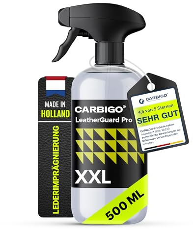 CARBIGO LeatherGuard Pro Leder Pflegemittel 500 ml I Leder-Imprägnierung & Lederpflege Autositze, wasser & schmutzabweisend I Pflege Lederlenkrad, Echt & Kunstleder I Lederbalsam glänzend (Einzel-Set)