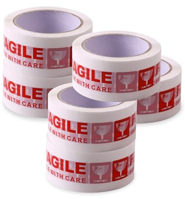 G4GADGET Lot de 6 rouleaux de ruban adhésif d'emballage robuste et fragile - 48 mm x 66 m - Ruban d'emballage durable pour boîtes de déménagement, scellage de colis et stockage à long terme