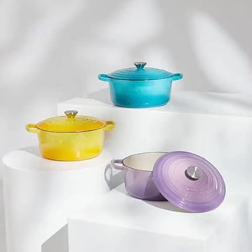 QTANZIQI Casserole Dish Cast Iron Braising Pan, Enamel Dutch Oven, Non Stick Enamel Coating, Good Sealing, Lightweight, for All Heat Source, Pot's Body Cast Iron Soup Pot Yellow 24cm