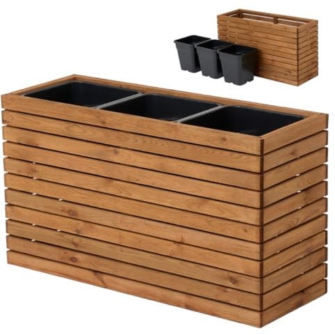 Fioriera in legno per giardino, balcone, terrazza, vaso da fiori XXL, per esterni, con inserto in plastica da 18 l, colore marrone (98 x 36 h55)