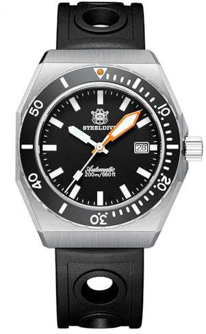 STEELDIVE SD1963 l schwarze Keramik-Lünette wasserdichte Uhren NH35 automatische mechanische Herren-Tauchsport-Herrenuhr, V 2, Modern