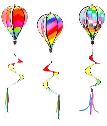 Udbrud Heißluftballon Wind Spinner, 3pcs Windspiele für Draußen Hängend HeißLuftballon Deko Regenbogen Twister Heißluftballon Windspiel für Outdoor Garten Hof Rasen Dekoration