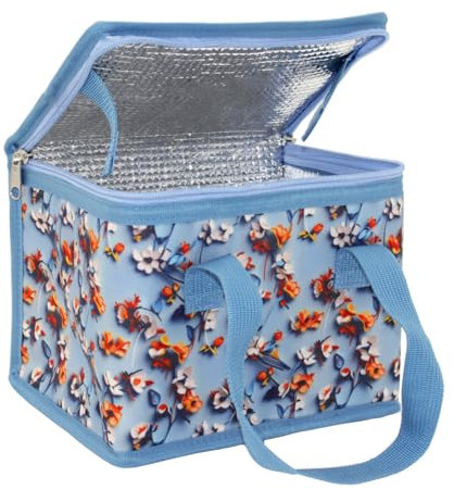 TEAMOOK Lunch Bag Insulated Lunch Box Cool Bag Blue Floral 5L 6 cans