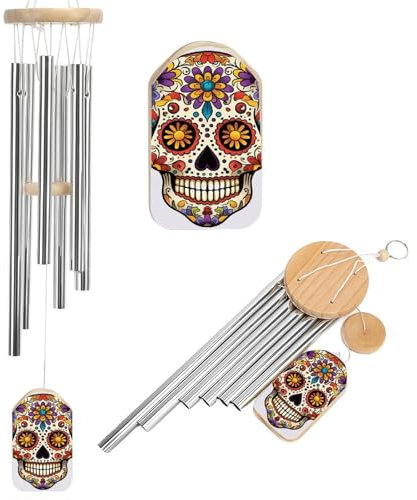 Schönes Totenkopf-Windspiel für draußen, beruhigende melodische Töne, Windspiel, Gedenk-Windspiel mit Windfänger, Hängedekoration für Zuhause, Außenbereich, Garten, Terrasse