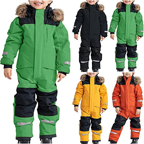 Winter Hooded Romper Fleece Snowsuit Children's Boys Ski Suit With Removable Hood - Thermal Overalls Warm Snow Pants Windproof Outdoor Softshell for Skiing and Mud