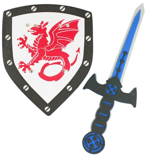 Ritter Schwert und Schild aus Schaumstoff | Spielzeug Set mit Drachen Mittelalter (Rot)
