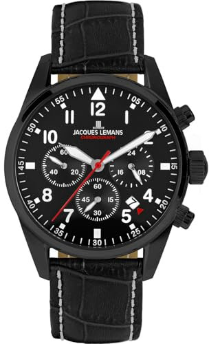 JACQUES LEMANS Herrenuhr Chronograph Sport Schwarz 42-2F