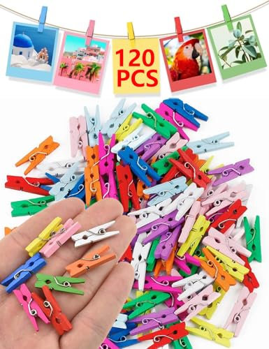120 Mini Pinces à Linge en Bois Léger, Décoration Maison et Les Photos, Pinces à Linge en Bois Naturel pour Artisanat et Déco Mariage Photo (Couleur, 2,5cm)