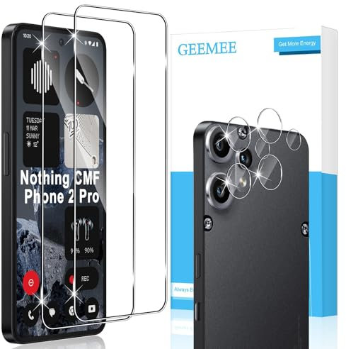 GEEMEE para Nothing CMF Phone 2 Pro de Pantalla Protector de Lente de cámara, 2 + 2 Pack Cristal Templado Película Vidrio Templado, Instalación Rápida 9H Alta Definicion Glass Screen Protector