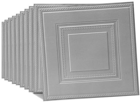 Tarwanear 30PCS Grey Silver Grid Panels Peel and Stick 3D Wall Panels 35×35cm Self Adhesive Wall Tile Stickers Waterproof Removable Home Decor for Kitchen Bathroom Ceiling