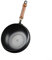 TIANHENGMart Wok en fer authentique de 24 cm avec couvercle en bois, parfait pour la cuisine et la friture (couvercle en bois)